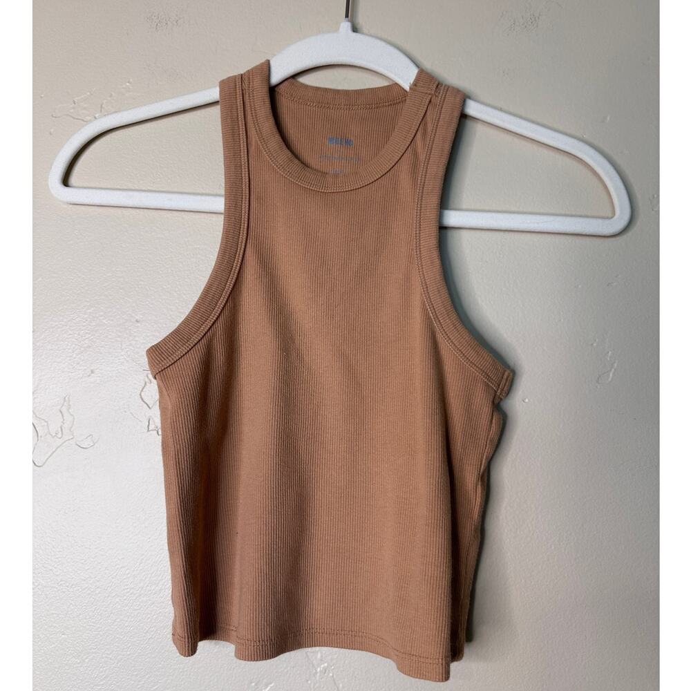 Anthropologie Maeve The Blair Stretch Crop Racerback Tank Top Light Brown XS.